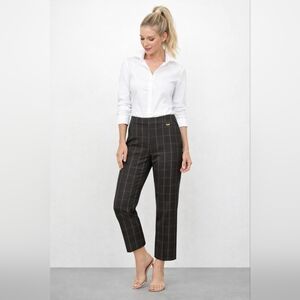 Anne Klein Black and Brown Windowpane Pull on Cropped Highrise Pants 12